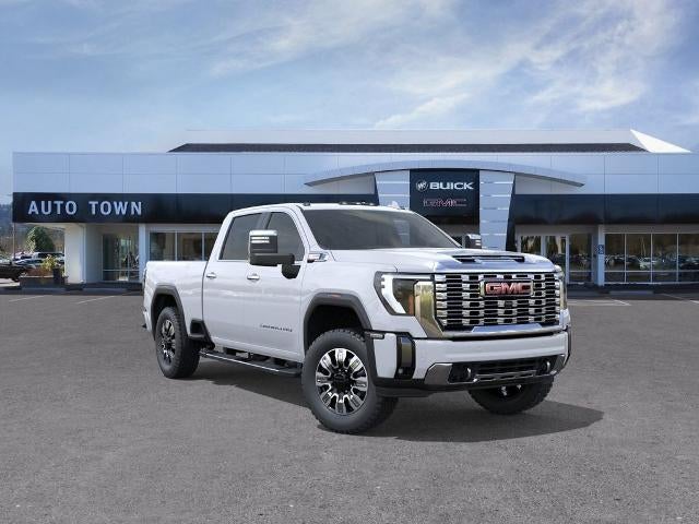 2026 GMC Sierra 2500 HD Crew Cab Standard Box 4-Wheel Drive Denali in Glacier White Tricoat — front three-quarter view