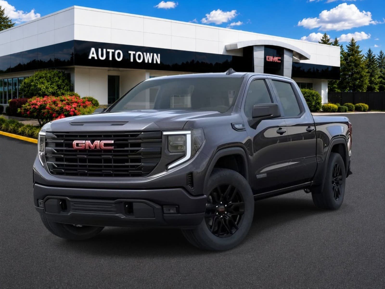 2026 GMC Sierra 1500 Crew Cab Short Box 4-Wheel Drive Elevation 3SB in Titanium Rush Metallic — front three-quarter view