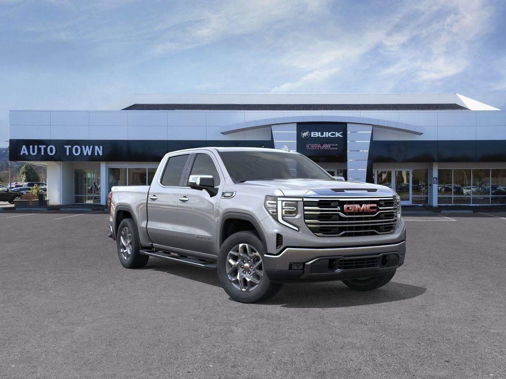 2026 GMC Sierra 1500 Crew Cab Short Box 4-Wheel Drive SLT in Sterling Metallic — front three-quarter view