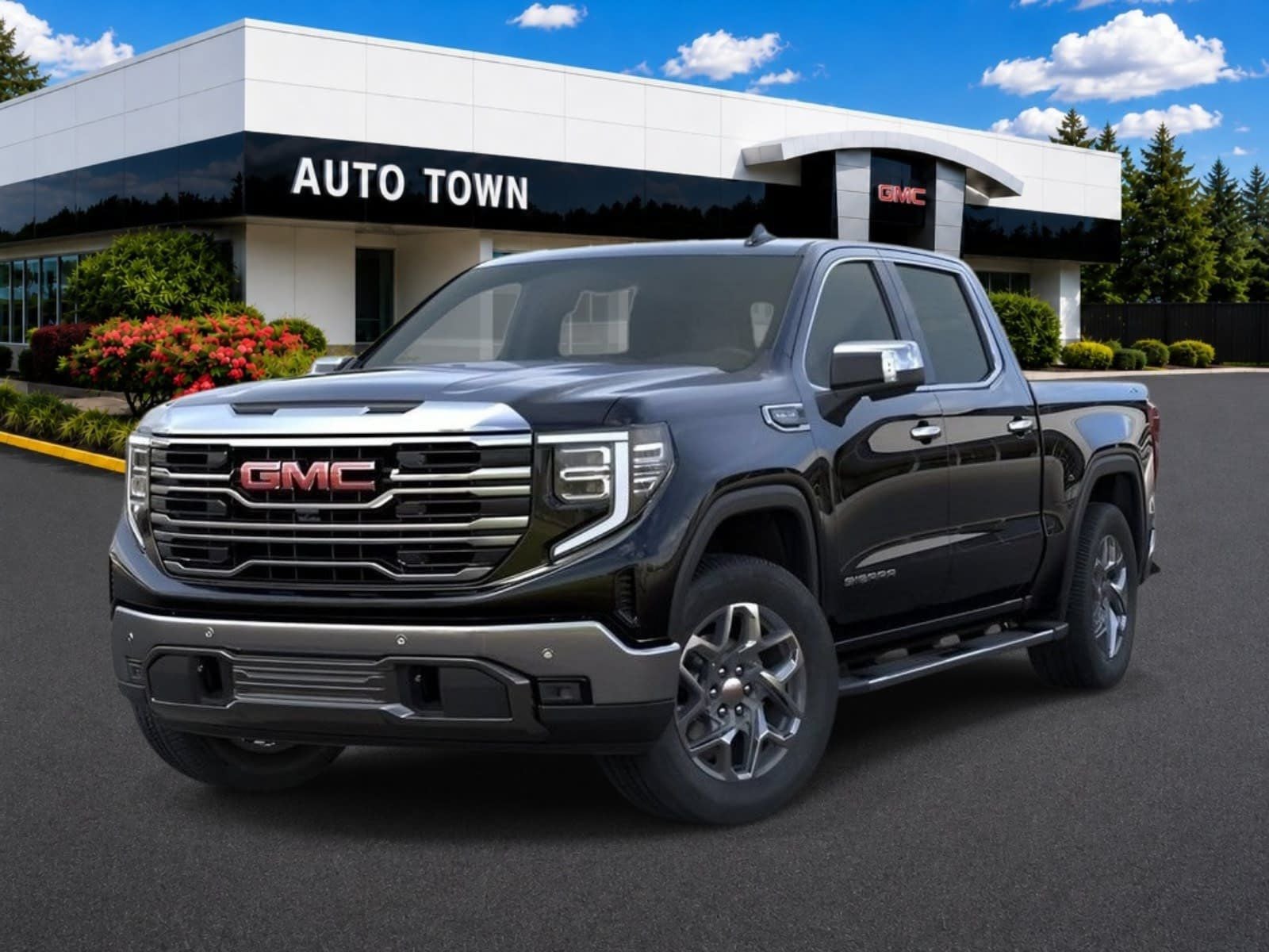 2026 GMC Sierra 1500 Crew Cab Short Box 4-Wheel Drive SLT in Onyx Black — front three-quarter view