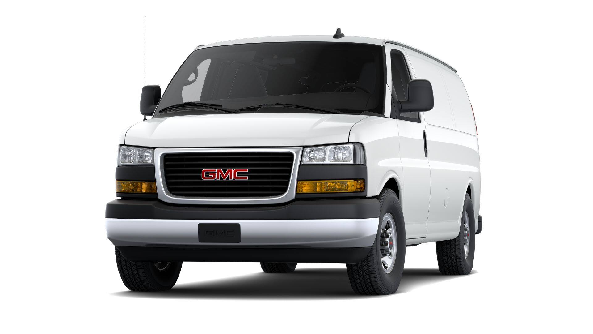 2026 GMC Savana Cargo 2500 Regular Wheelbase Rear-Wheel Drive in Summit White — front three-quarter view