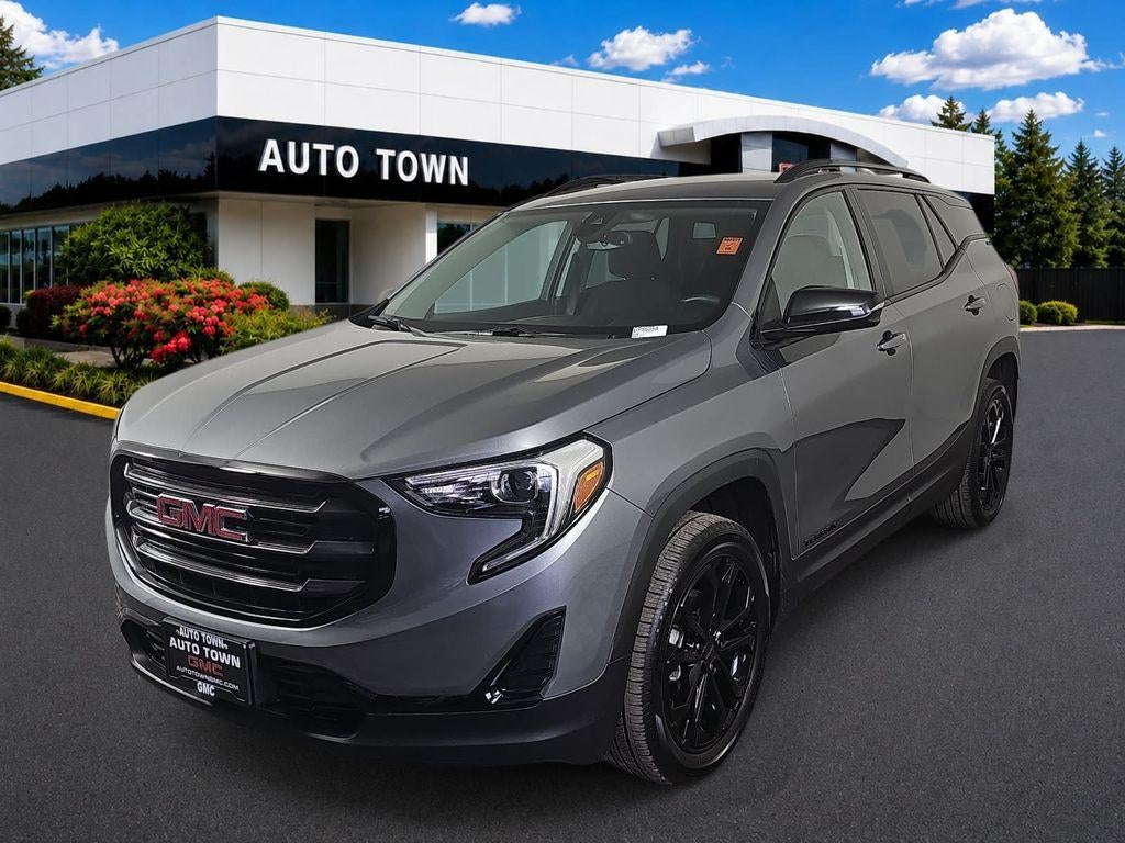 2021 GMC Terrain AWD SLE in Satin Steel Metallic — front three-quarter view