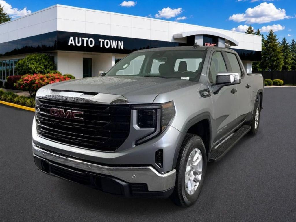 2026 GMC Sierra 1500 Crew Cab Short Box 4-Wheel Drive Pro in Sterling Metallic — front three-quarter view