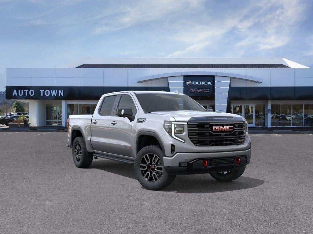 2026 GMC Sierra 1500 Crew Cab Short Box 4-Wheel Drive AT4 in Sterling Metallic — front three-quarter view